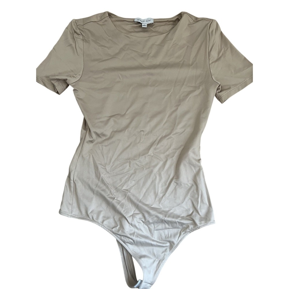 Gianni Bini XS Tan Beige Bodysuit Short Sleeve Boat Neck Casual‎ Chic